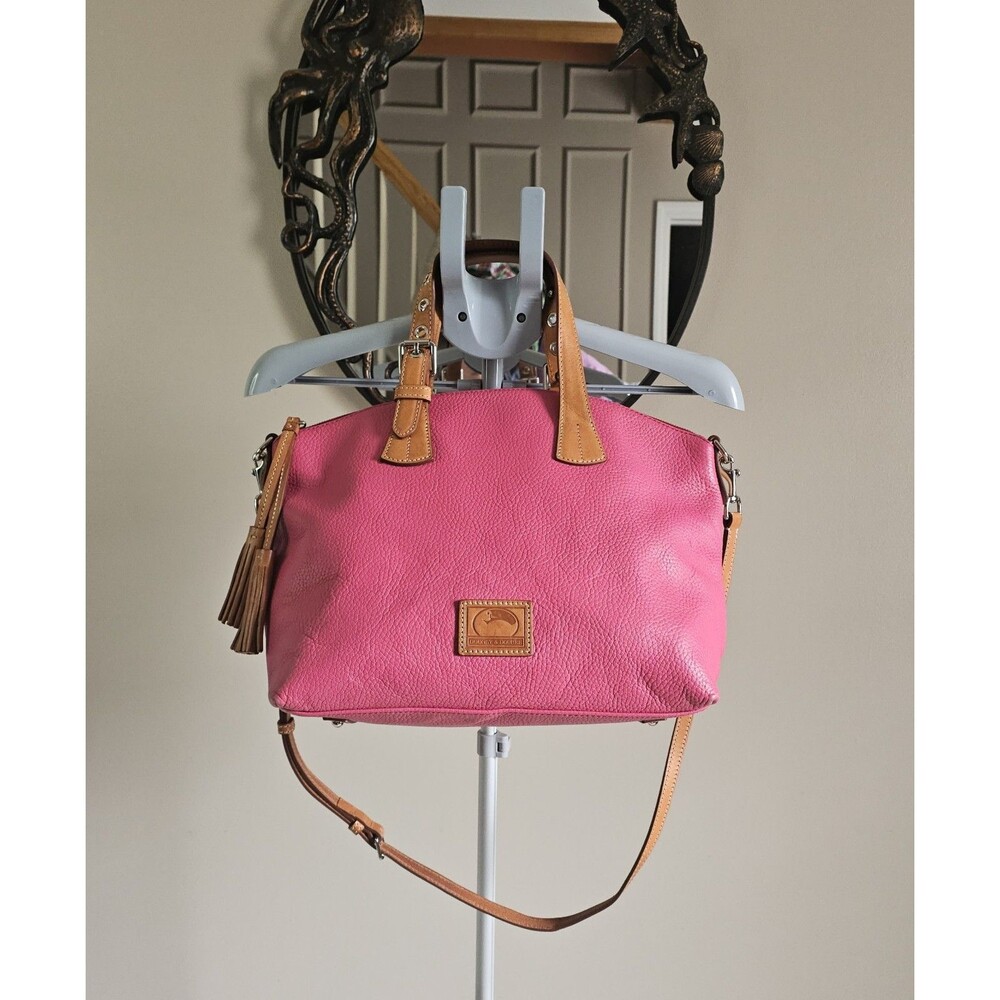 Dooney & Bourke Trina Satchel Pink Pebbled Leather Tassel Shoulder Bag Large